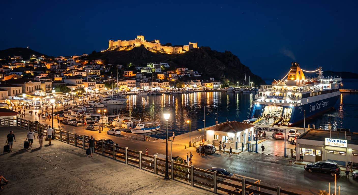 Myrina Limanı Gece Görünümü
